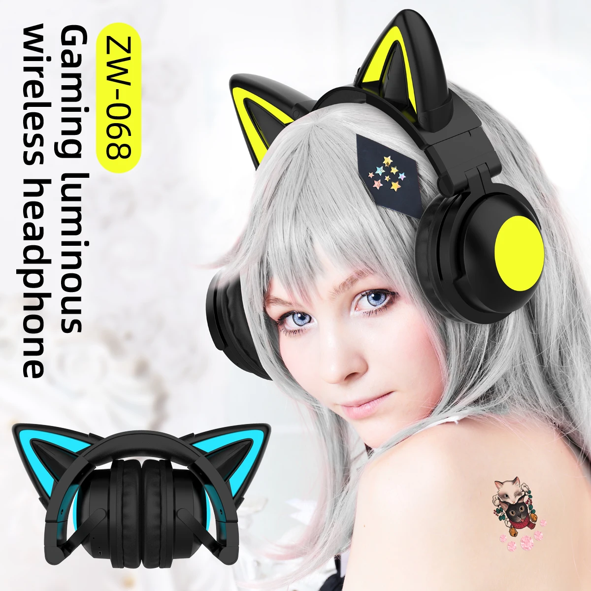 ZW068 Headphone Bluetooth Head - Cat Ear Bluetooth Headset Led ulasan dan harga